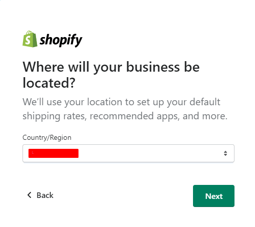 select shopify business location